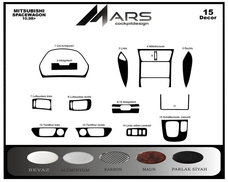 Mitsubishi Spacewagon Armaturenbrett- und Konsolenverkleidung 1998-2004 15 teilig