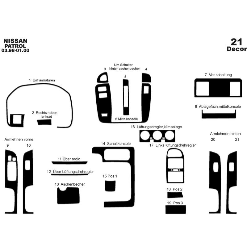Nissan Patrol Torpido Kaplama 1998-2000 21 Parça