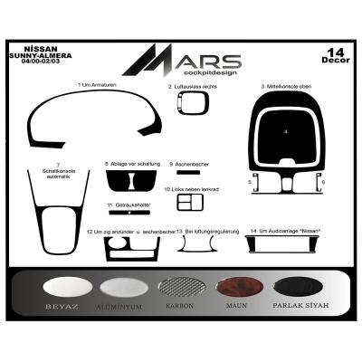 Nissan Sunny Almera Konsol-Torpido Kaplama 2000-2003 14 Parça