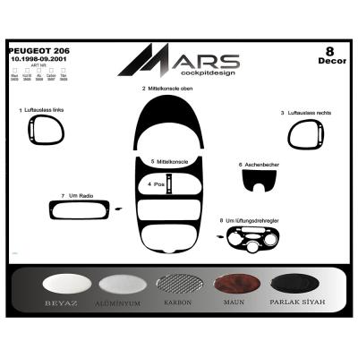 Peugeot 206 Konsol-Torpido Kaplama 1998-2001 8 Parça