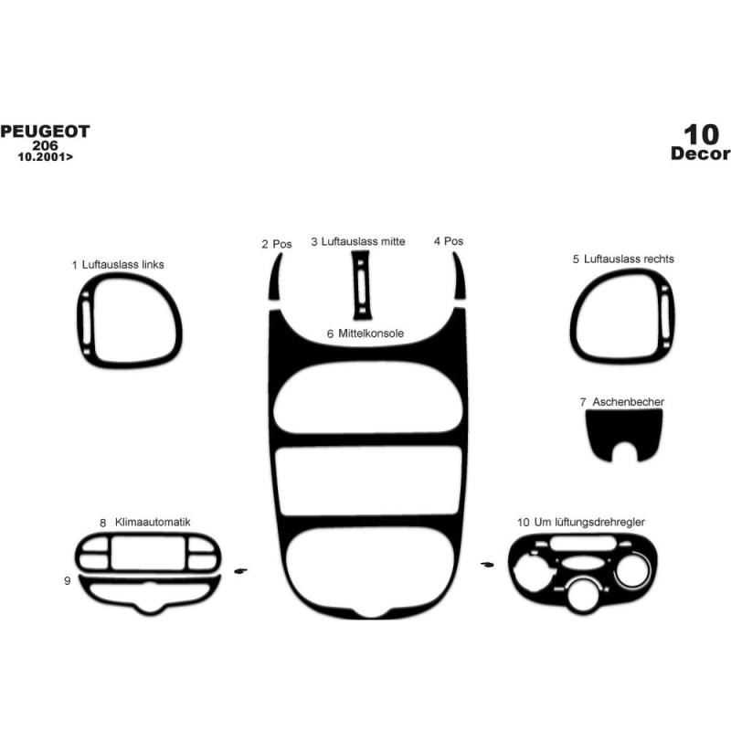 Peugeot 206 Armaturenbrett- und Konsolenverkleidung 2001-2010 10 teilig