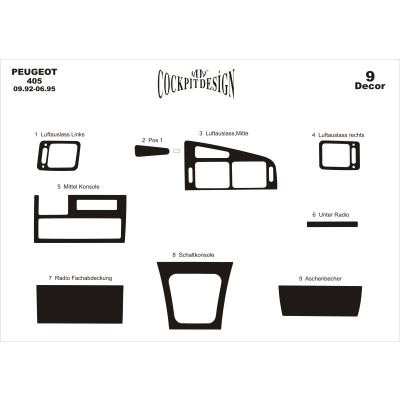 Peugeot 405 Console-Mahogany Veneer 1986-1992 12 Pieces