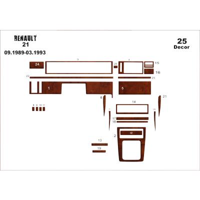 Renault 21 Manager Console-Mahogany Veneer 1989-1993 25 Pieces
