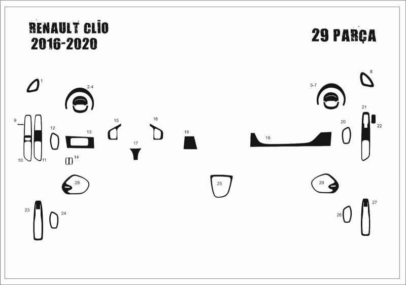 Renault Clio 2016-2020 Konsol-Torpido Kaplama 29 Parça