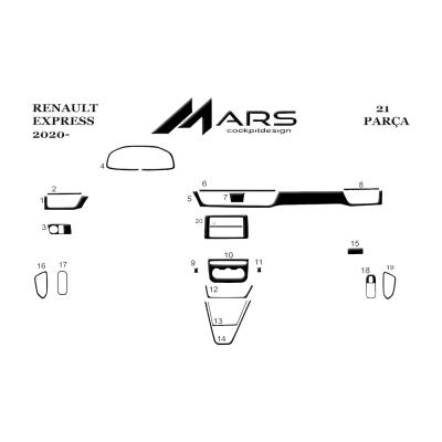 Renault Expres 2020- Консоль - Накладки на торпеду 21 шт.