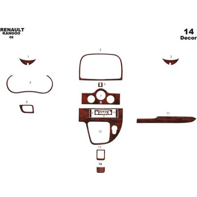 Renault Kangoo  Konsol-Torpido Kaplama  (Digital Klima )2008-2013 14 Parça