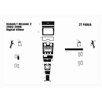 Renault Megane 2  DİGİTAL KLİMA Konsol-Torpido Kaplama 2003-2009 27 Parça