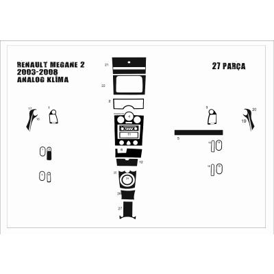 Renault Megane 2 ANALOG KLİMA Konsol-Torpido Kaplama 2003-2009 27 Parça