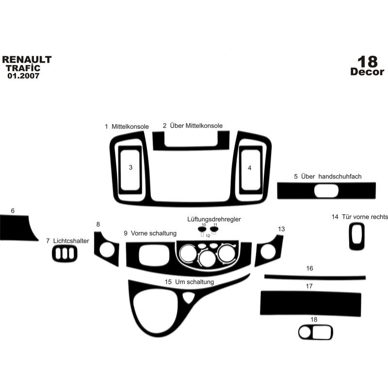 Renault Trafic Opel Vivaro Torpido Kaplama 2007-2010 18 Parça