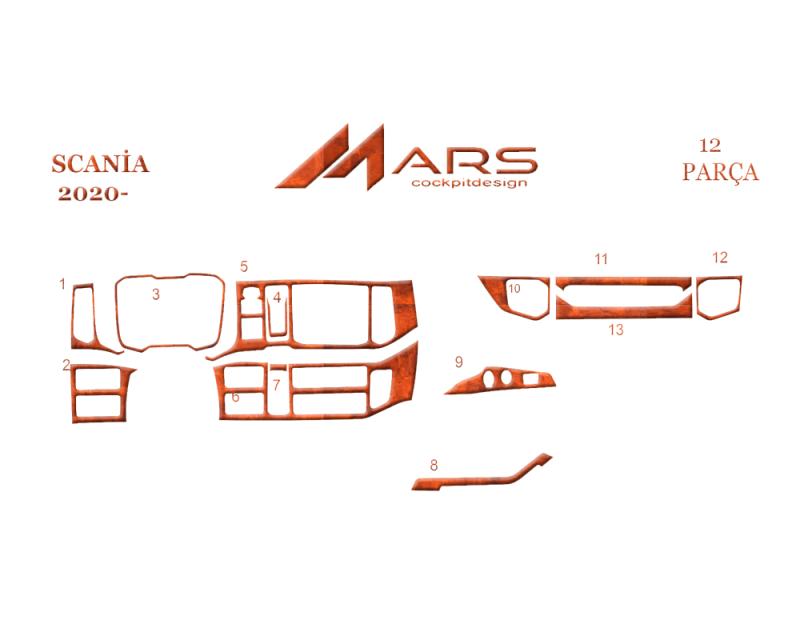 Консоль Scania R-шпон красного дерева 2020- 12 шт.