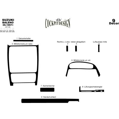 Suzuki Baleno Konsol-Torpido Kaplama 1997-2006 9 Parça