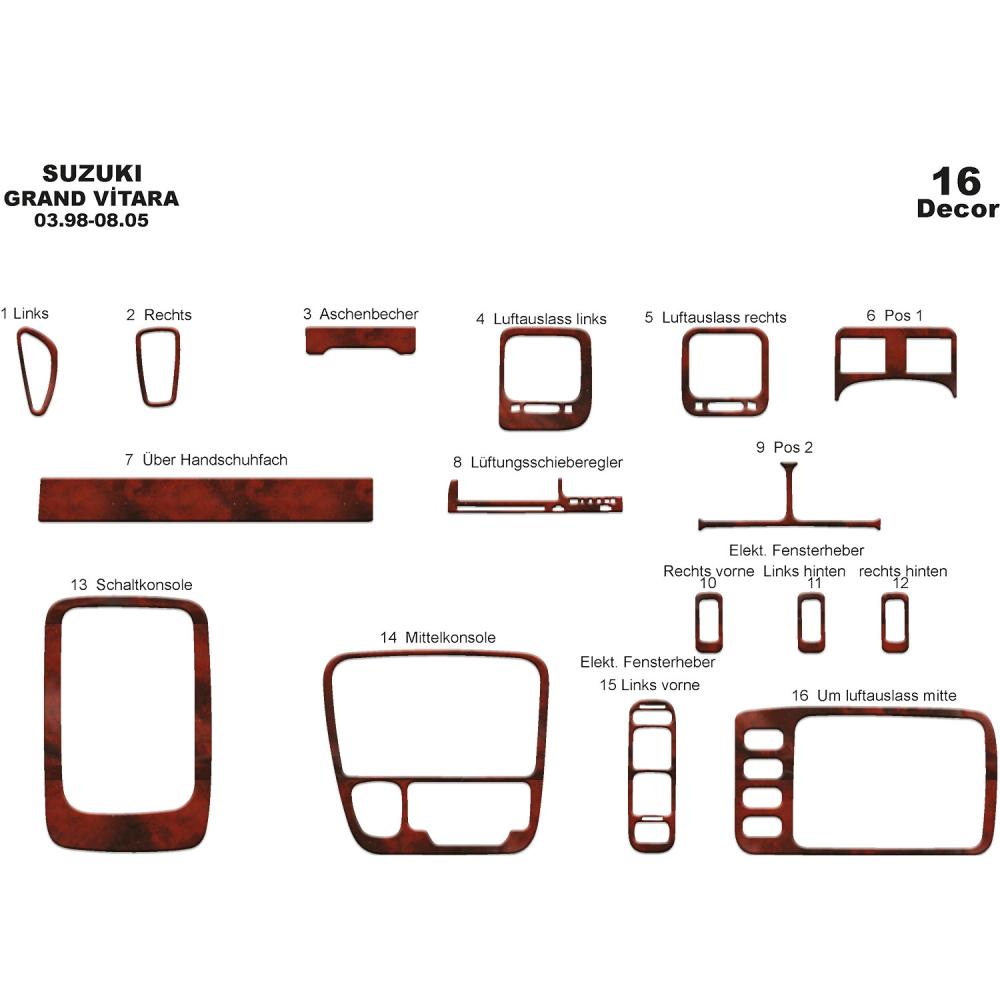 Suzuki Grand Vitara 4X4 Torpido Kaplama 1998-2005 16 Parça