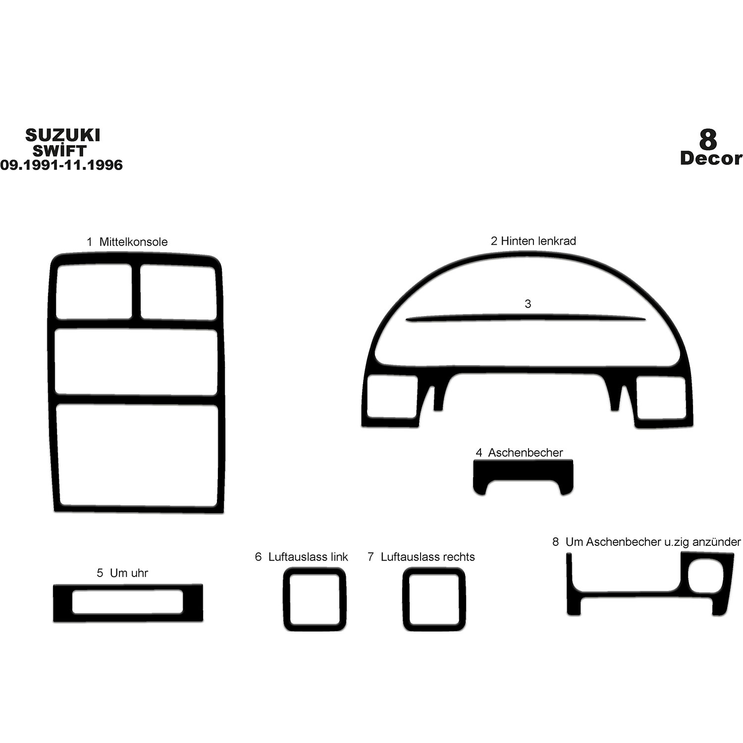 Suzuki Swift Torpido Kaplama 1991-1996 8 Parça