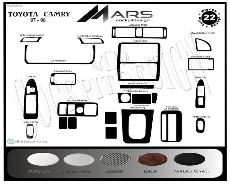Консоль Toyota Camry шпон красного дерева 1997-1999 гг., 22 шт.