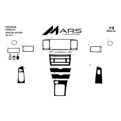 Toyota Corolla 2004- Накладки на консоль-бардачок (цифровой кондиционер) 19 шт.