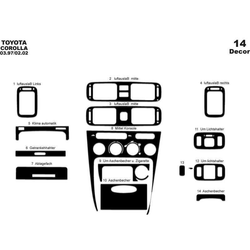 Toyota Corolla Torpido Kaplama 1997-2002 14 Parça