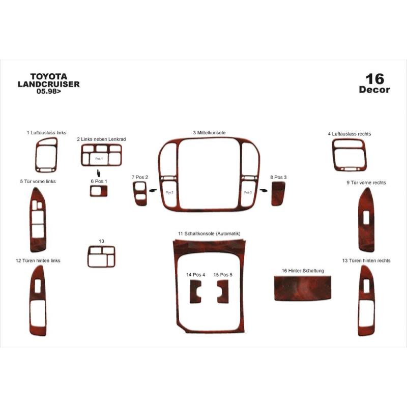 Toyota Land Cruiser Torpido Kaplama 1998-2003 16 Parça