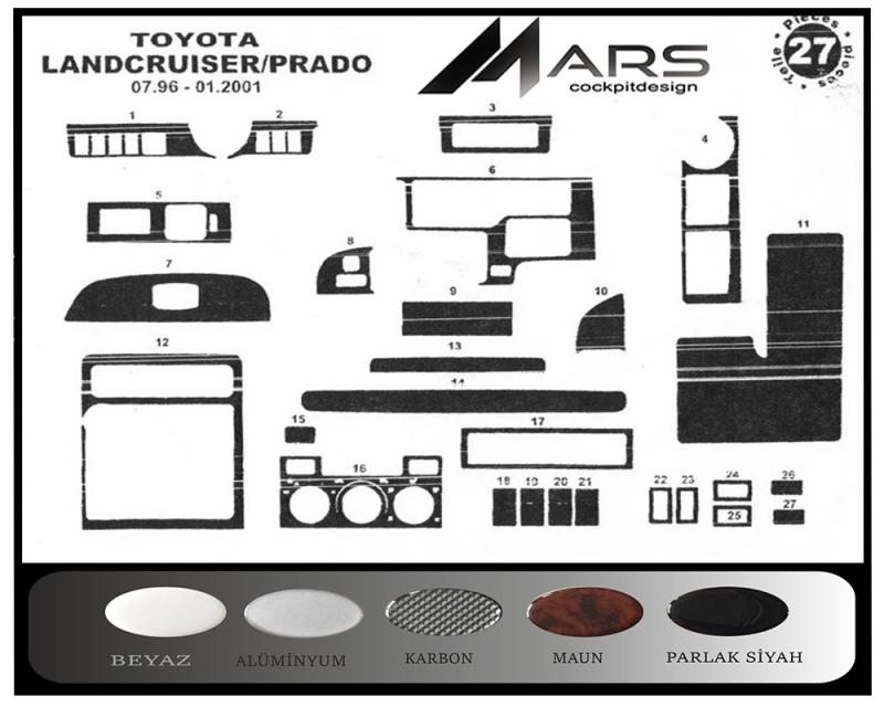Toyota Prado Konsol-Torpido Kaplama 1997-2000 15 Parça