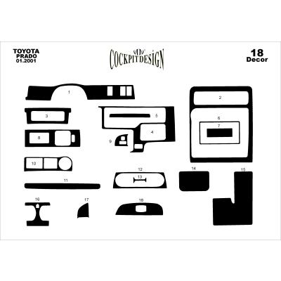 Консоль Toyota Prado, шпон красного дерева 2001-2002 гг., 18 шт.
