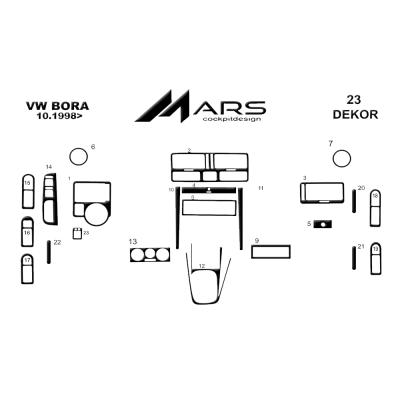 Volkswagen Bora 1998- Накладки на консоль-бардачок, 23 шт.