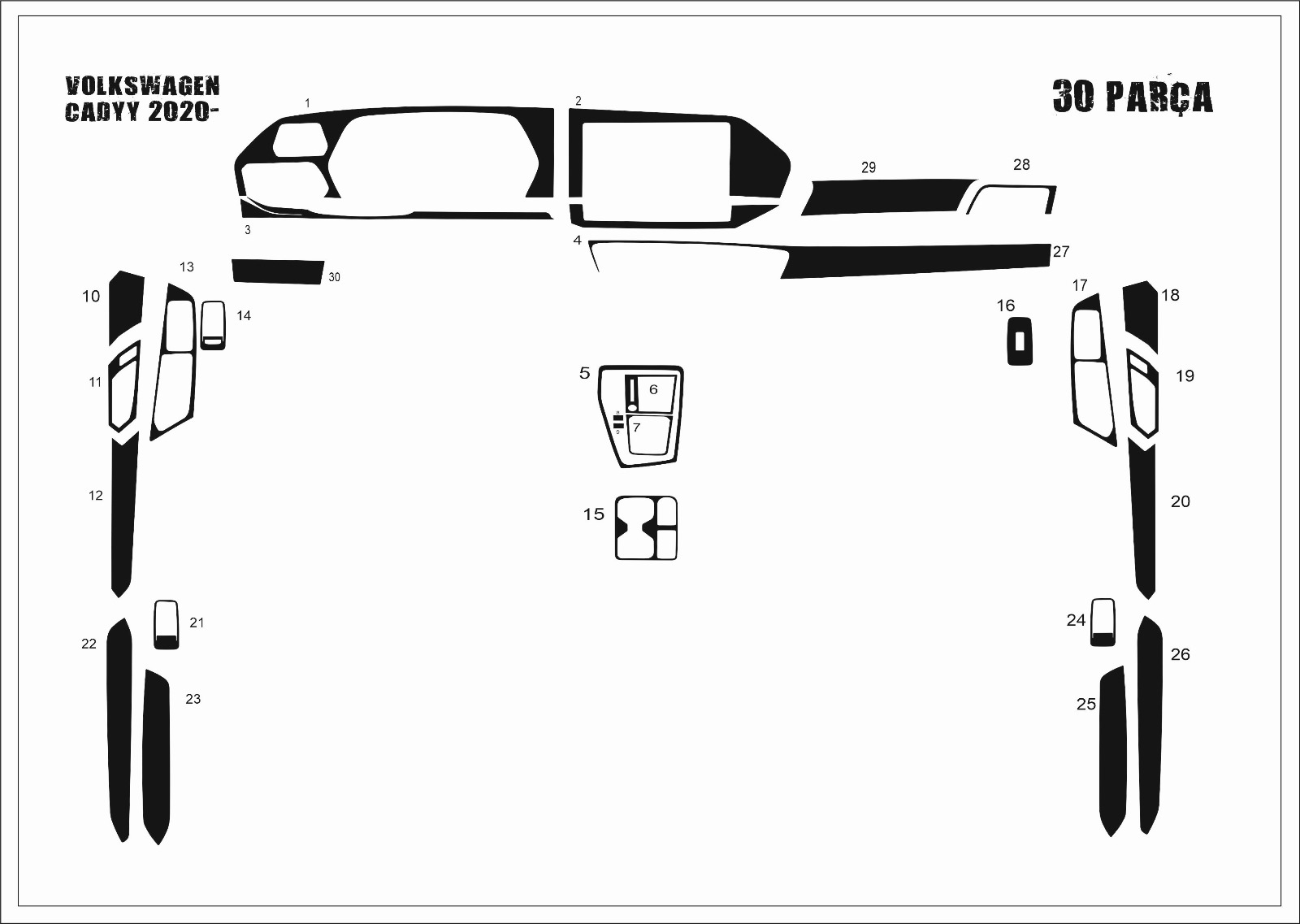Volkswagen Caddy Torpido Kaplama 2020- 30 Parça