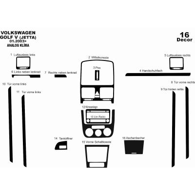 Volkswagen Golf 5 Konsol-Torpido Kaplama ANALOG KLİMA 2003-2008 16 Parça