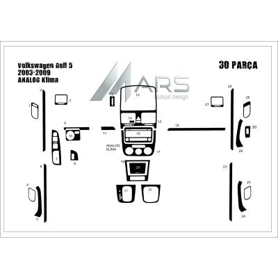 Volkswagen Golf 5 Konsol-Torpido Kaplama ANALOG KLİMA 2003-2008 30 Parça