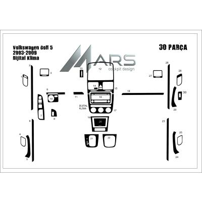 Volkswagen Golf 5 Konsol-Torpido Kaplama DİGİTAL KLİMA 2003-2008 30 Parça