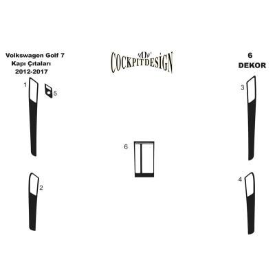 Volkswagen Golf 7 Kapılar Piano Black Kaplama 2012- 2017 6 Parça