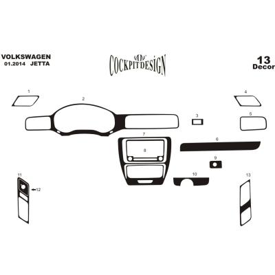 Консоль Volkswagen Jetta шпон красного дерева 2014-2016 13 шт.