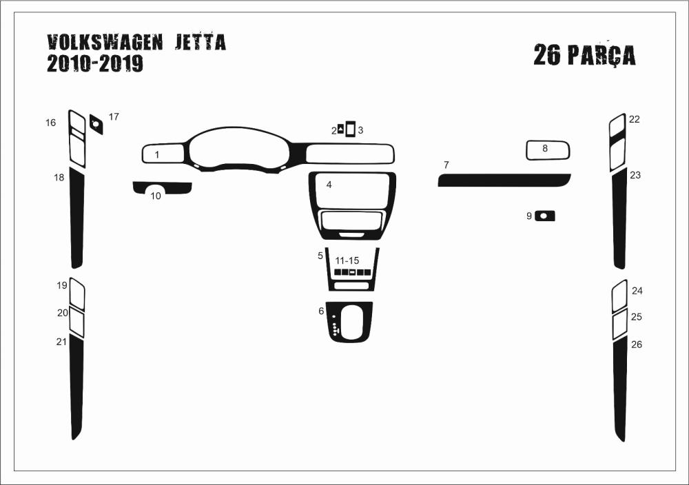 Volkswagen Jetta Torpido Kaplama 2011-2016 26 Parça