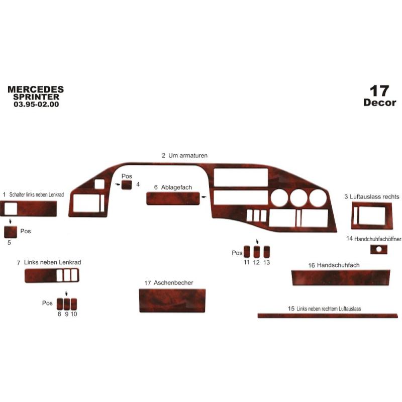 Volkswagen LT Volt / Sprinter Torpido Kaplama 1995-2006 17 Parça