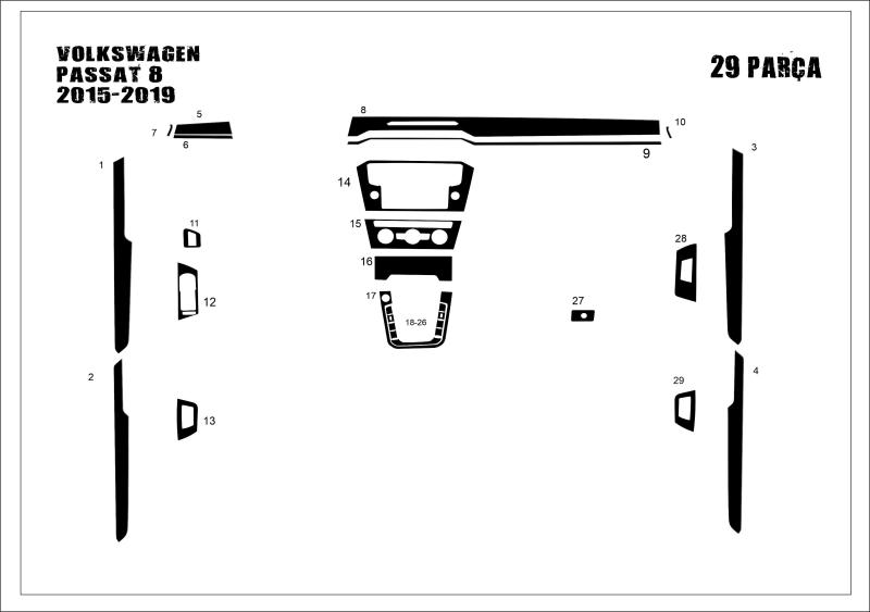 Volkswagen Passat B8 Konsol Torpido Kaplama 2015-2019