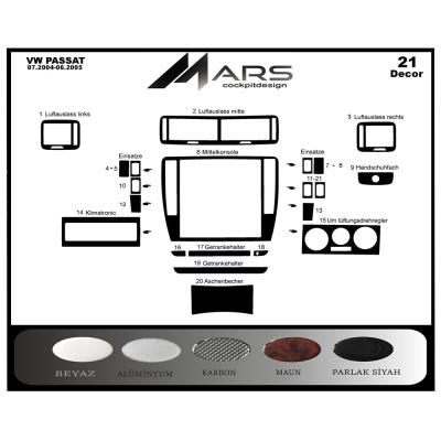 Volkswagen Passat Uyumlu Konsol-Torpido Kaplama 2004-2005 21 Parça