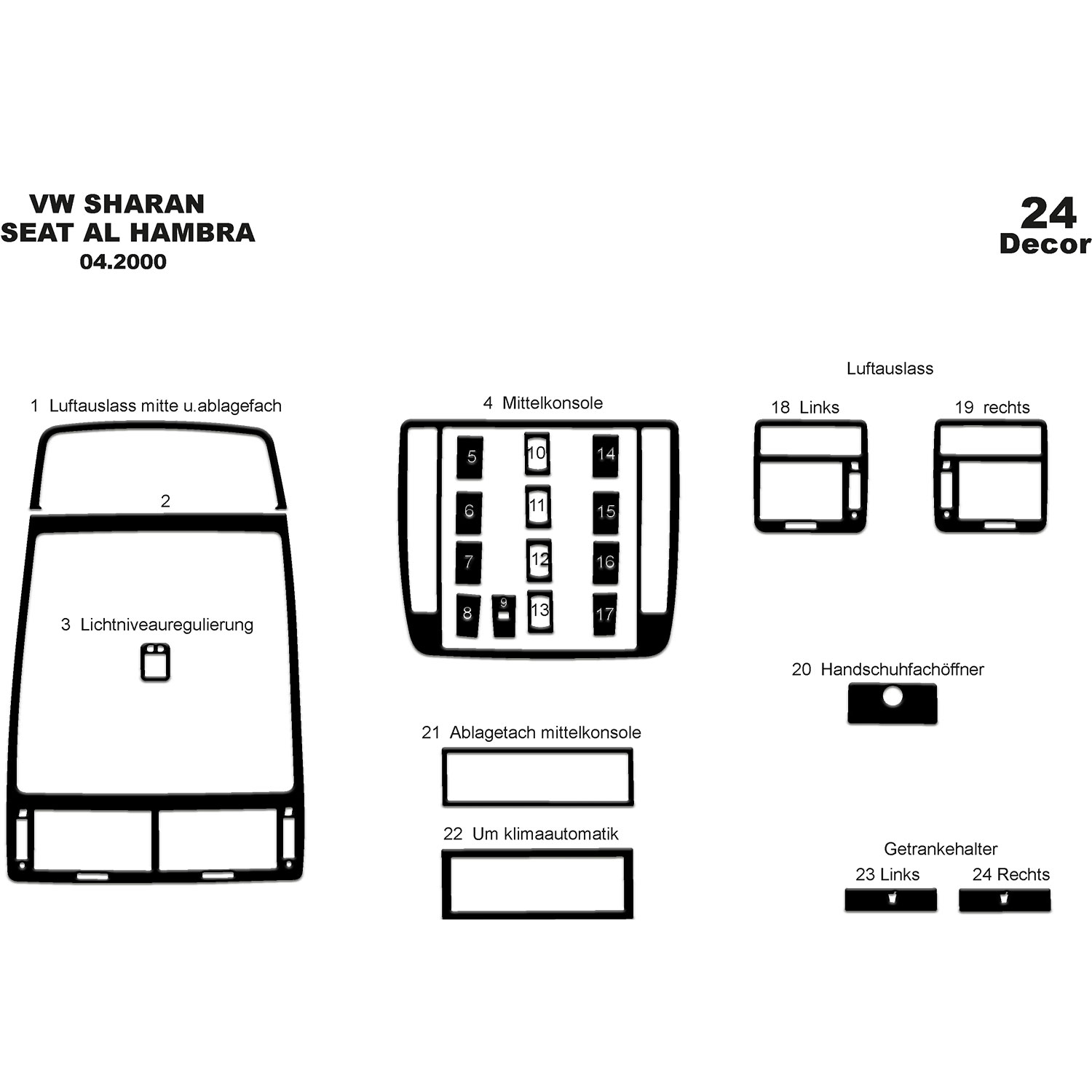 Volkswagen Sharan Torpido Kaplama 2000-2009 24 Parça