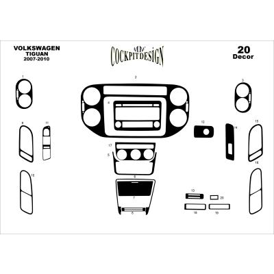 Консоль Volkswagen Tiguan, шпон красного дерева 2007-2010 гг., 20 шт.