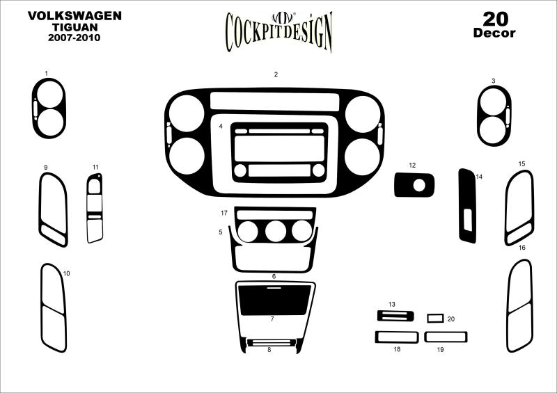 Консоль Volkswagen Tiguan, шпон красного дерева 2007-2010 гг., 20 шт.
