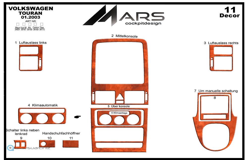 Volkswagen Touran Torpido Kaplama 2003-2009 11 Parça