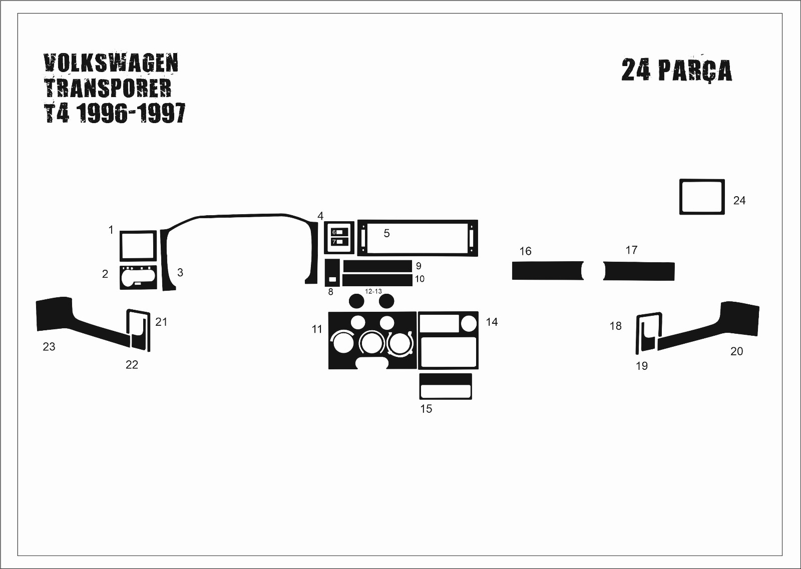 Volkswagen Transporter T4 Torpido Kaplama 1996-1998 24 Parça