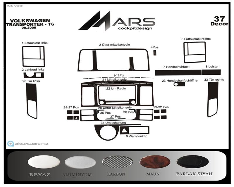Консоль Volkswagen Transporter T6, шпон красного дерева 2010-2014 гг., 37 шт.