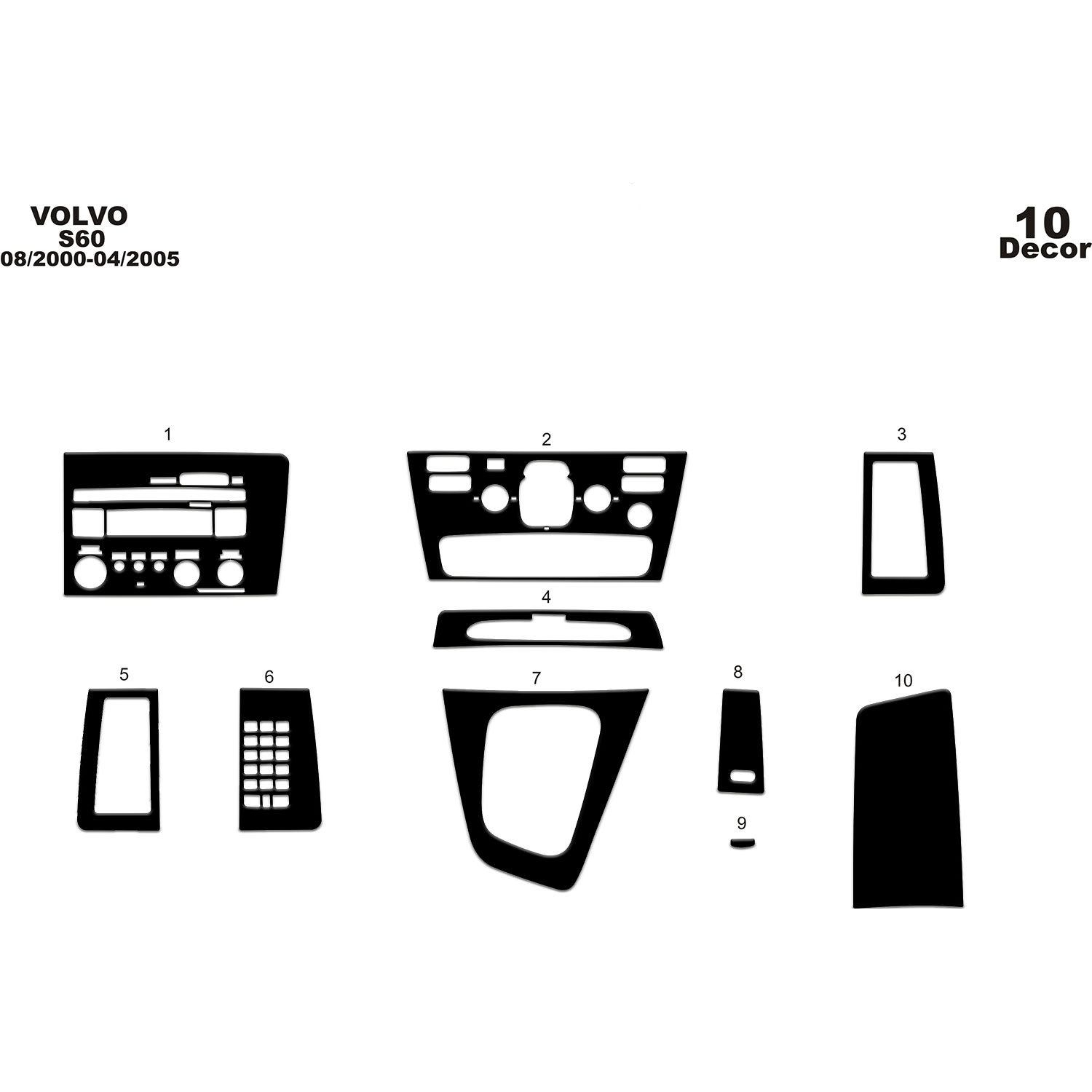 Volvo S60 Uyumlu Torpido Kaplama 2000-2005 10 Parça
