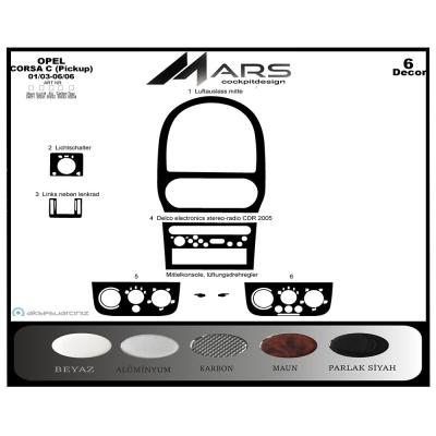 Opel Corsa C Picku Part Console-Mahogany Coated 2003-2006 6 Pieces