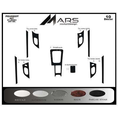 Peugeot 407 Doors Console-Mahogany Veneer 2005-2010 10 Pieces